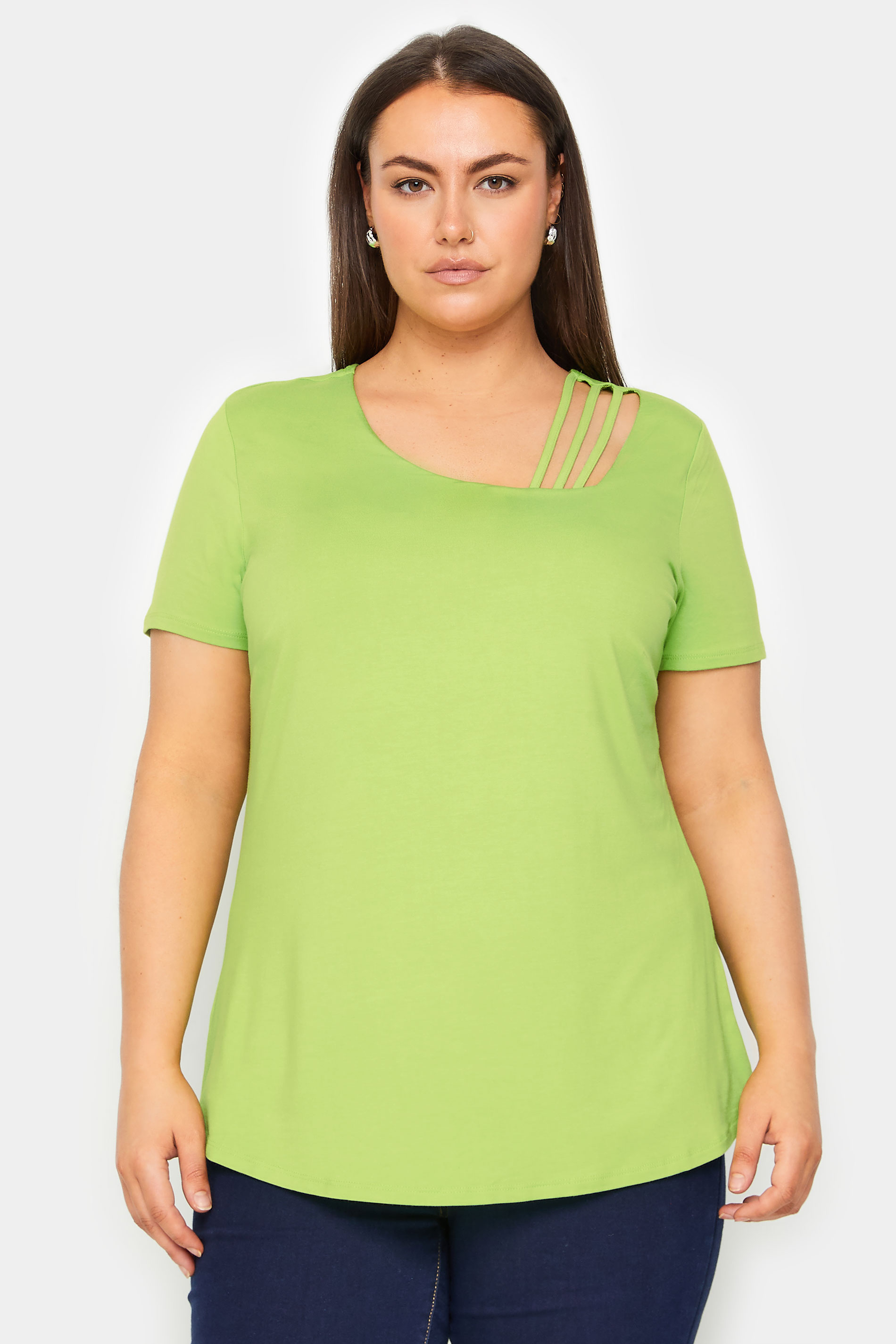 Evans Evans Lime Green Cut Out T-Shirt