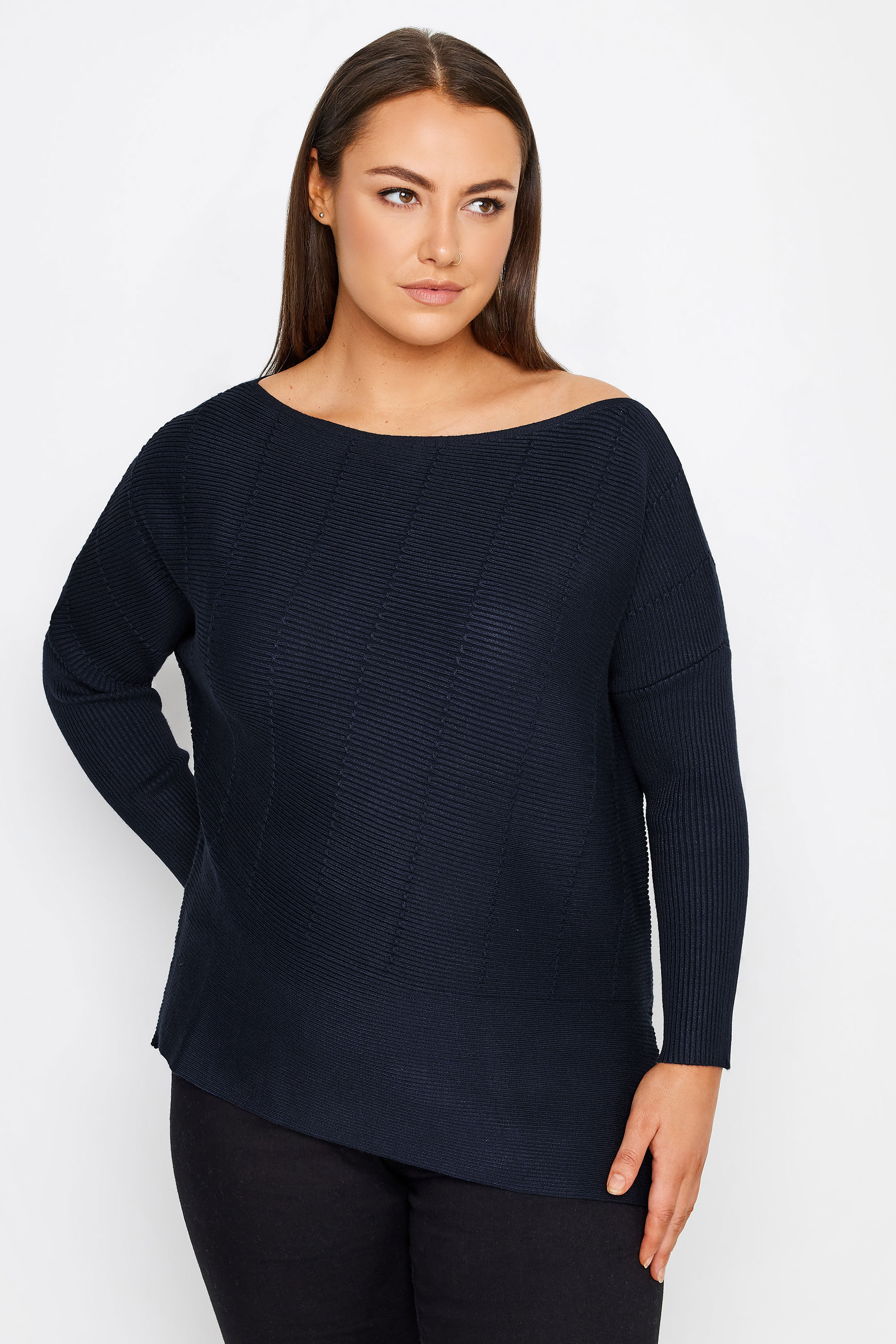 Evans Evans Navy Blue Batwing Side Split Jumper