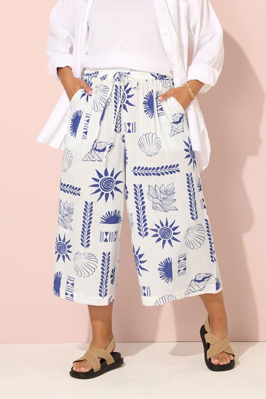 Yours YOURS Curve White Shell Print Midaxi Culottes