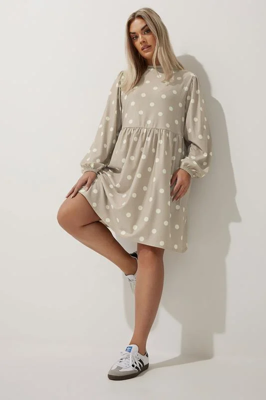 Limited Collection LIMITED COLLECTION Curve Beige Brown Polka Dot Textured Dress