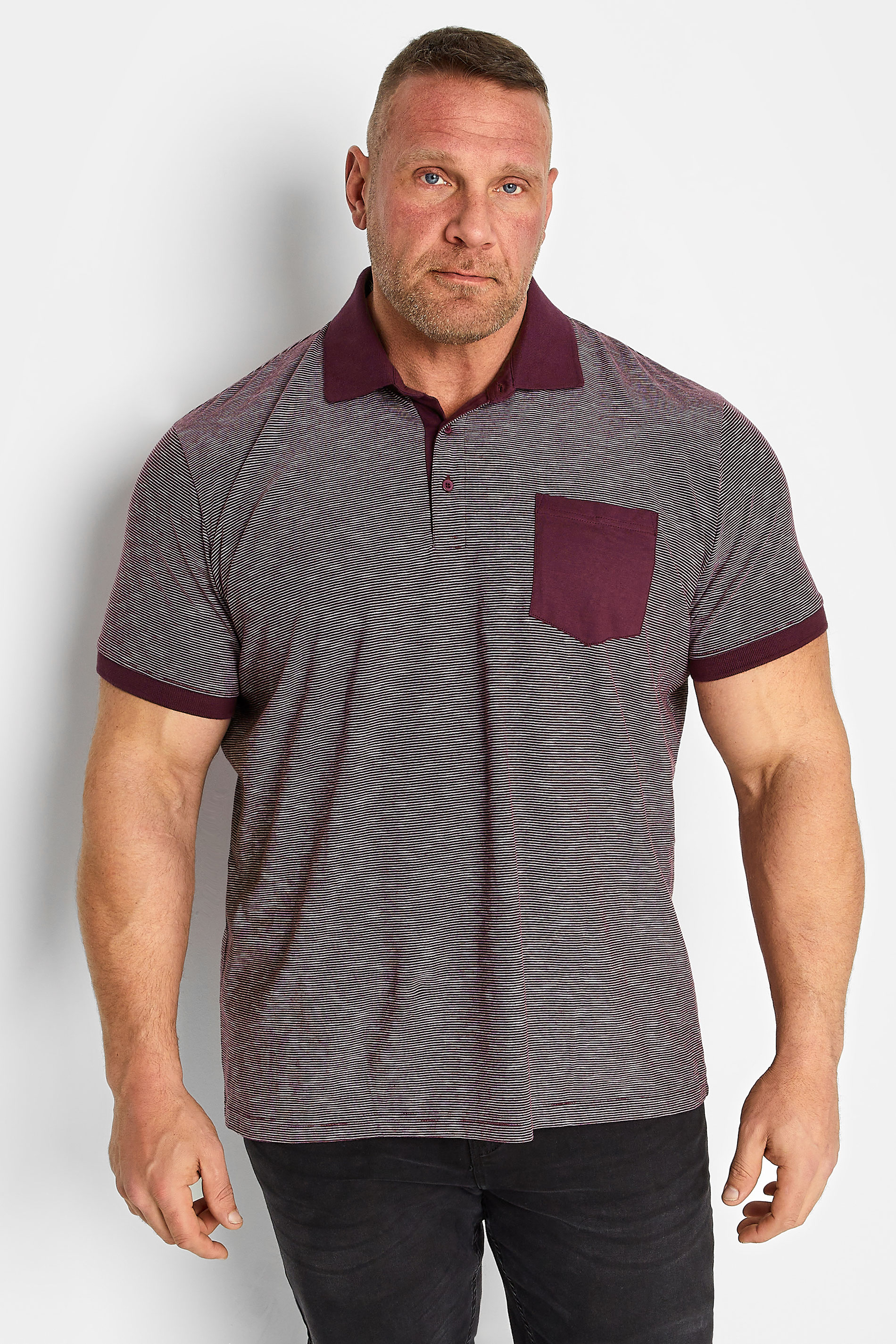 BadRhino BadRhino Big & Tall Burgundy Red Stripe Polo Shirt