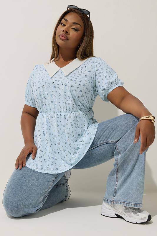 Limited Collection LIMITED COLLECTION Curve Blue Ditsy Floral Collared Top