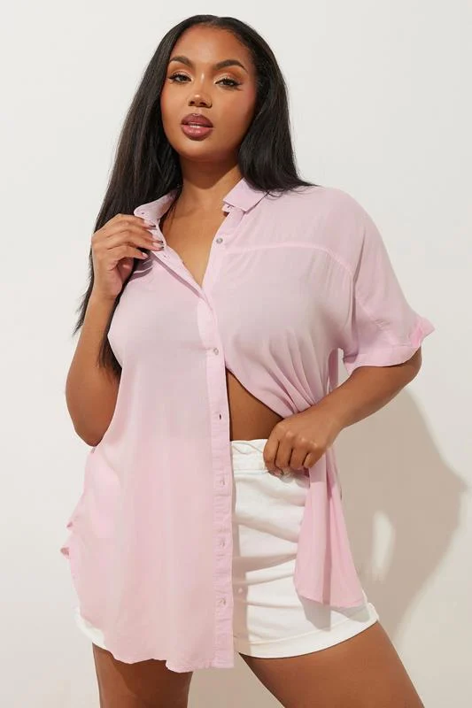 Yours YOURS Curve Light Pink Washed Chambray Shirt