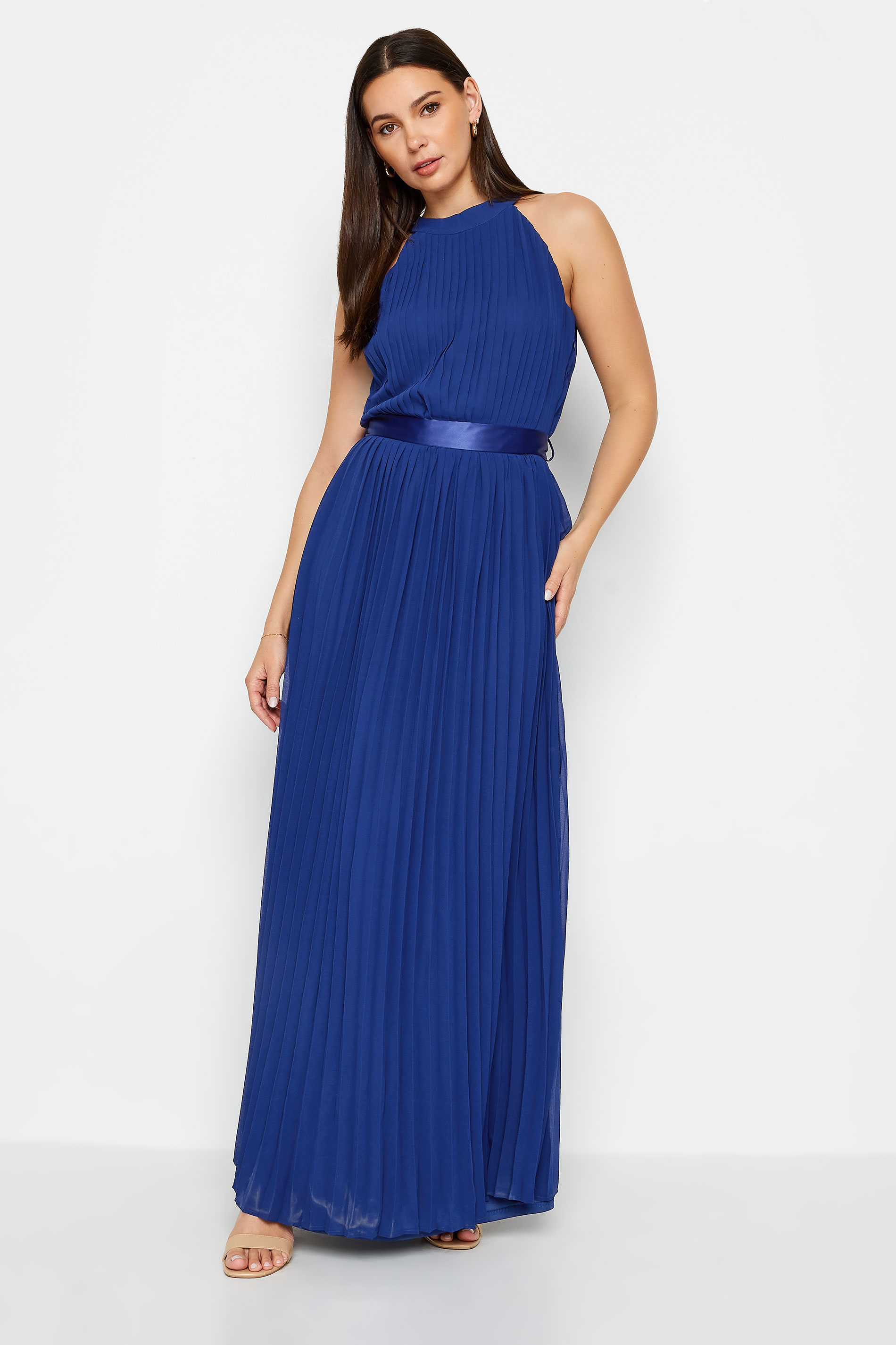 LTS LTS Tall Dark Blue Halterneck Pleated Maxi Dress
