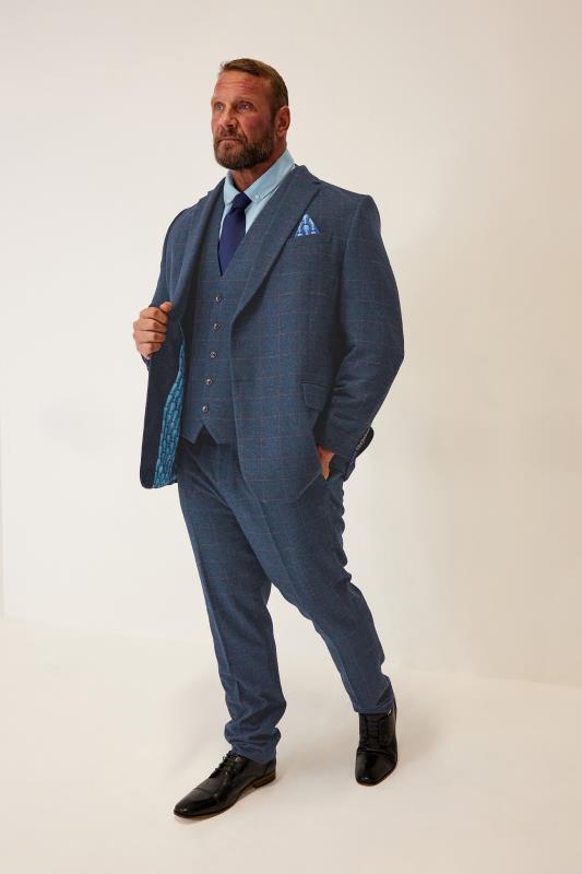 BadRhino BadRhino Tailoring Big & Tall Blue Tweed Check Suit Trousers