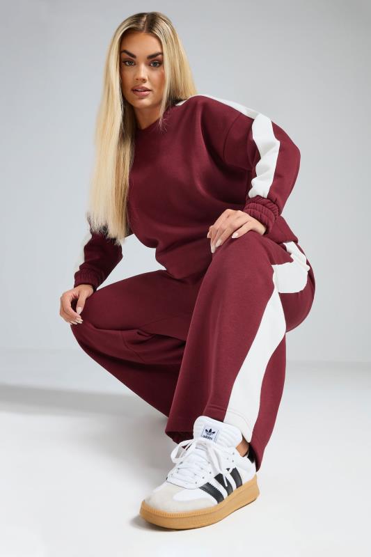 Limited Collection LIMITED COLLECTION Curve Burgundy Red Side Stripe Joggers