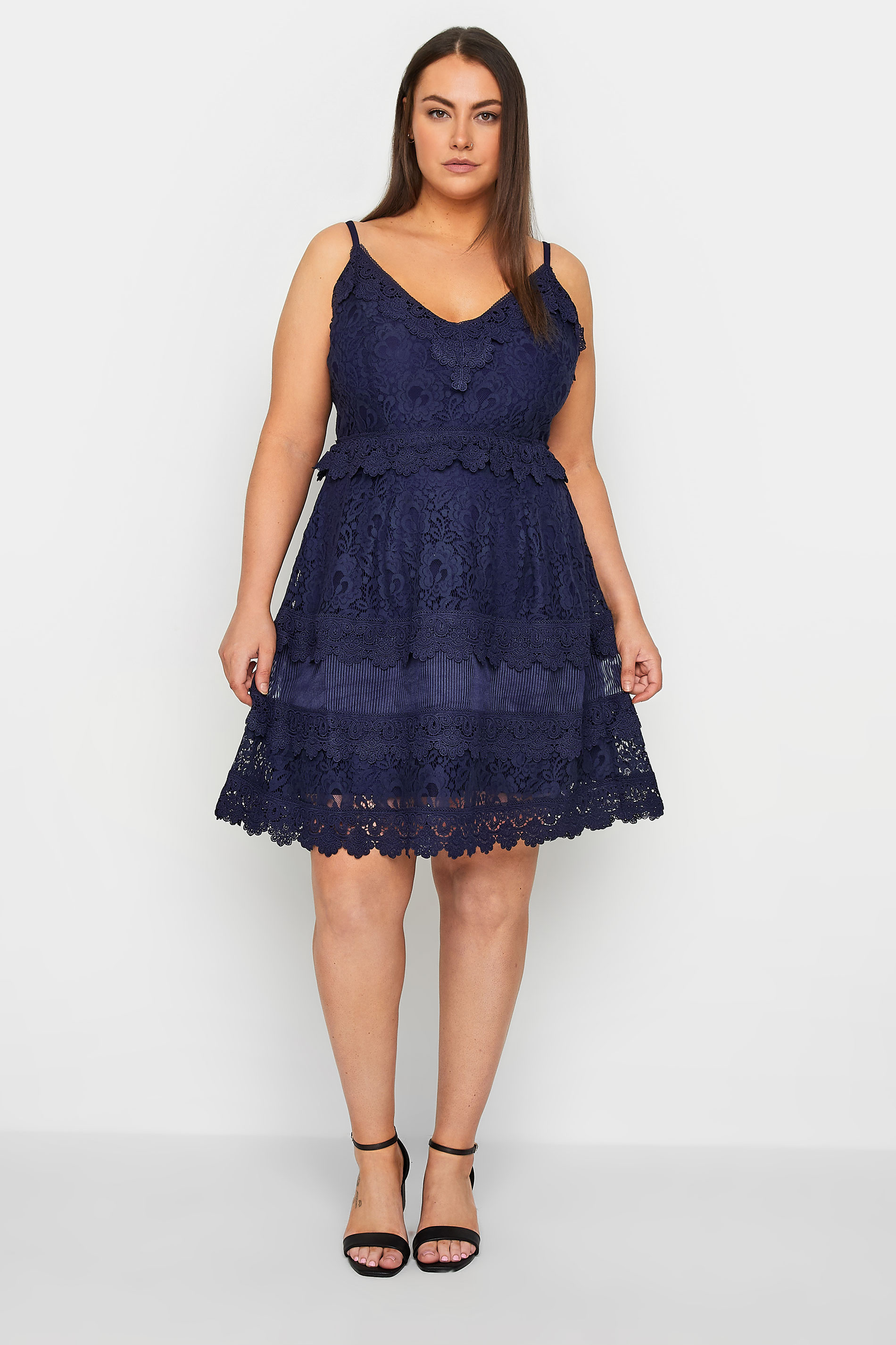 Evans Evans Navy Blue V-Neck Lace Midi Dress