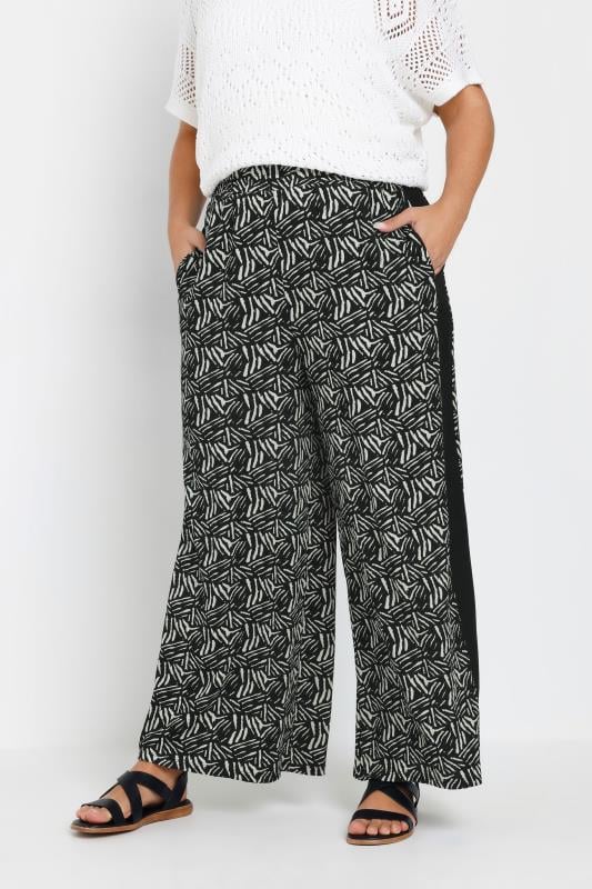 Yours YOURS Curve Black Abstract Print Side Stripe Trousers