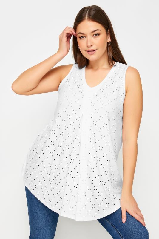 Yours YOURS Curve White Broderie Anglaise Swing Vest Top