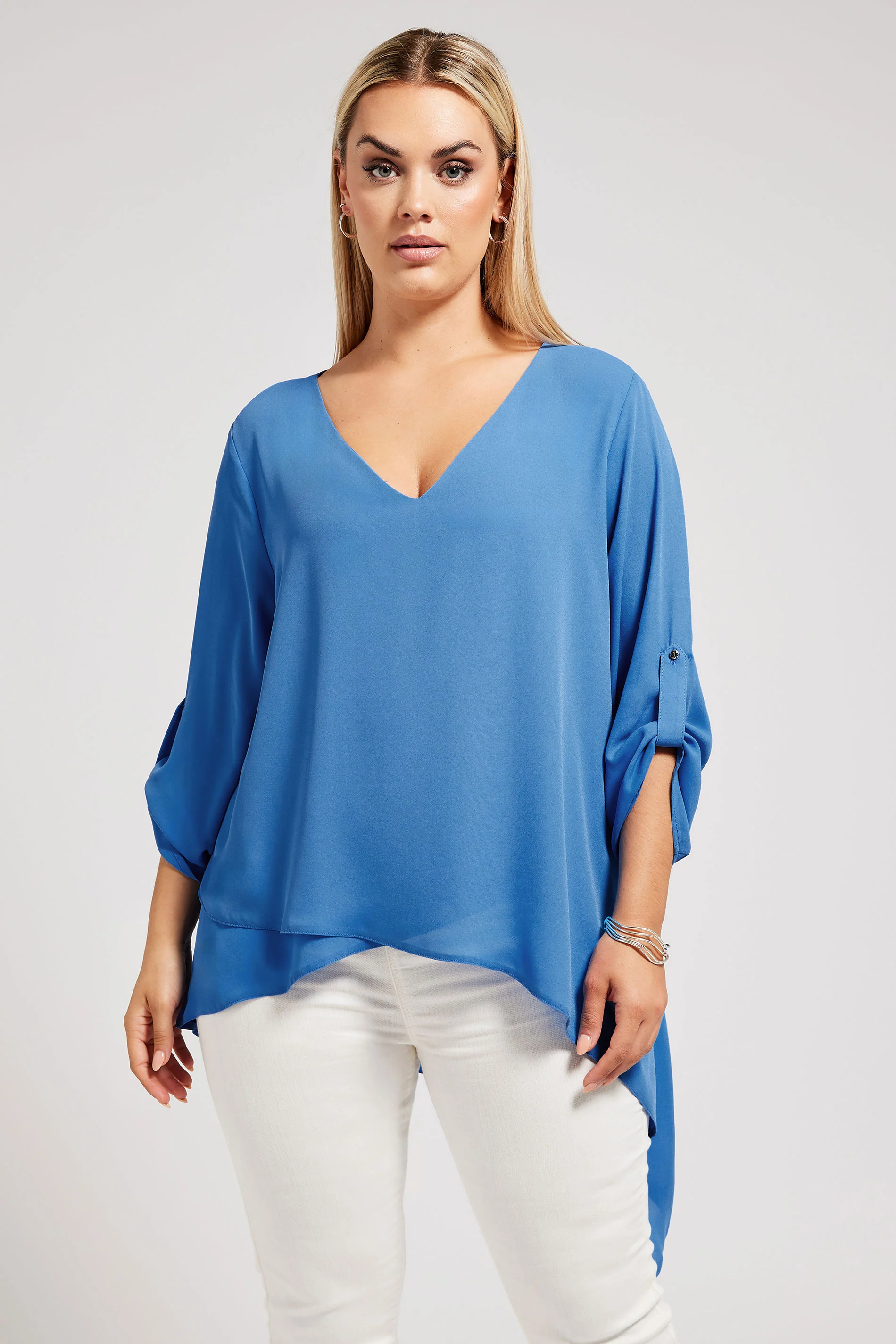 Yours London YOURS LONDON Curve Blue Asymmetric Hem Blouse