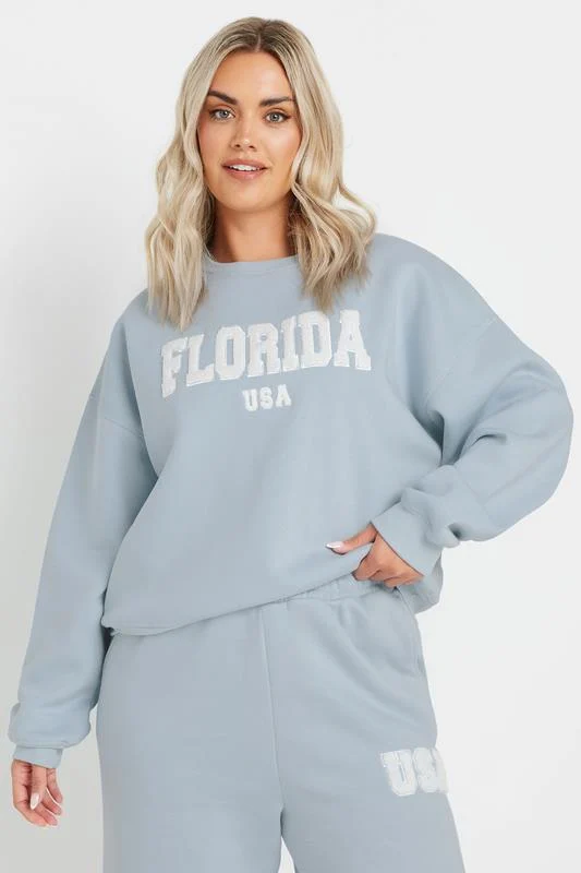 Yours YOURS Curve Light Blue 'Florida' Slogan Sweatshirt