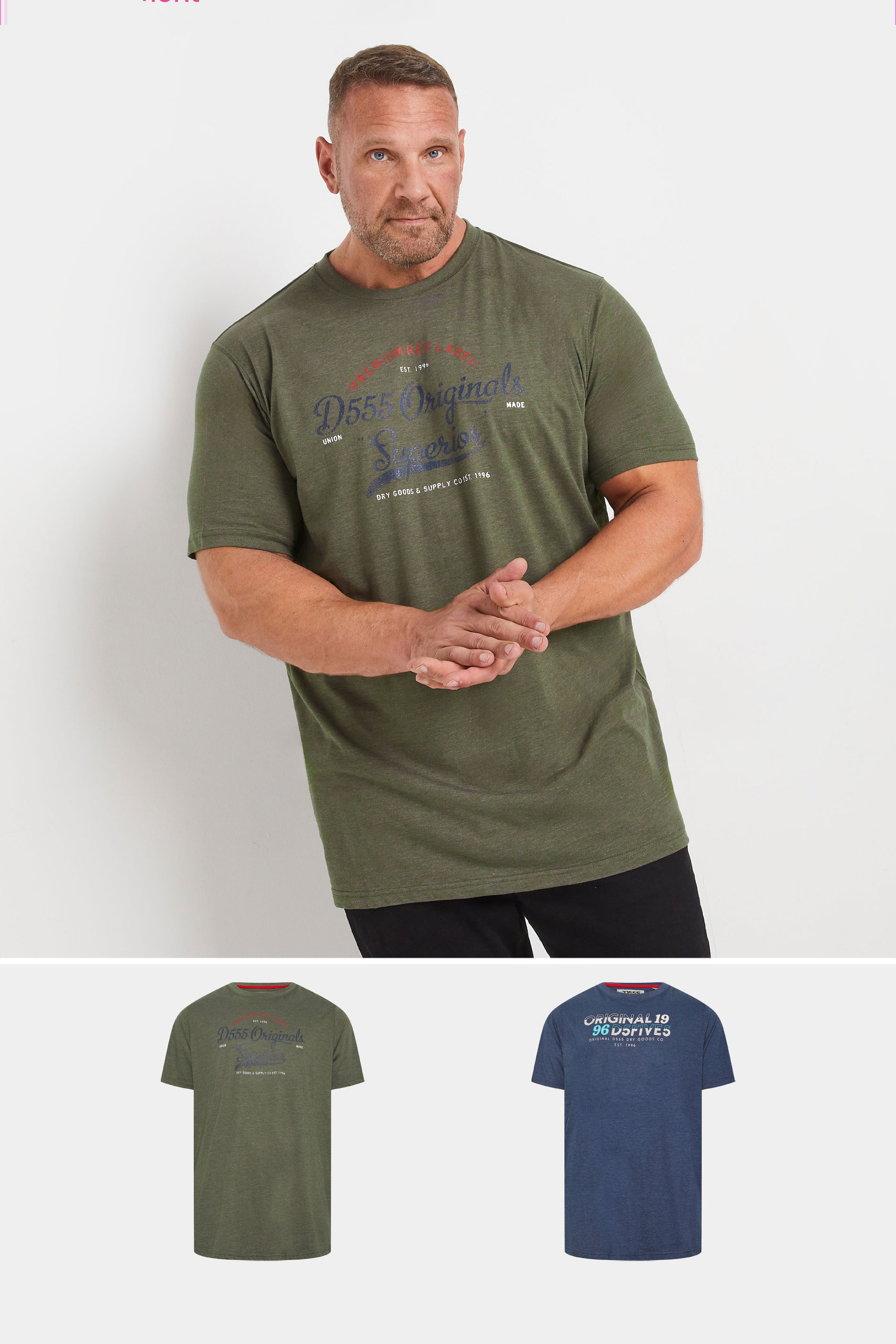 D555 D555 Big & Tall 2 PACK Blue & Green 'Originals' Graphic Print T-Shirts
