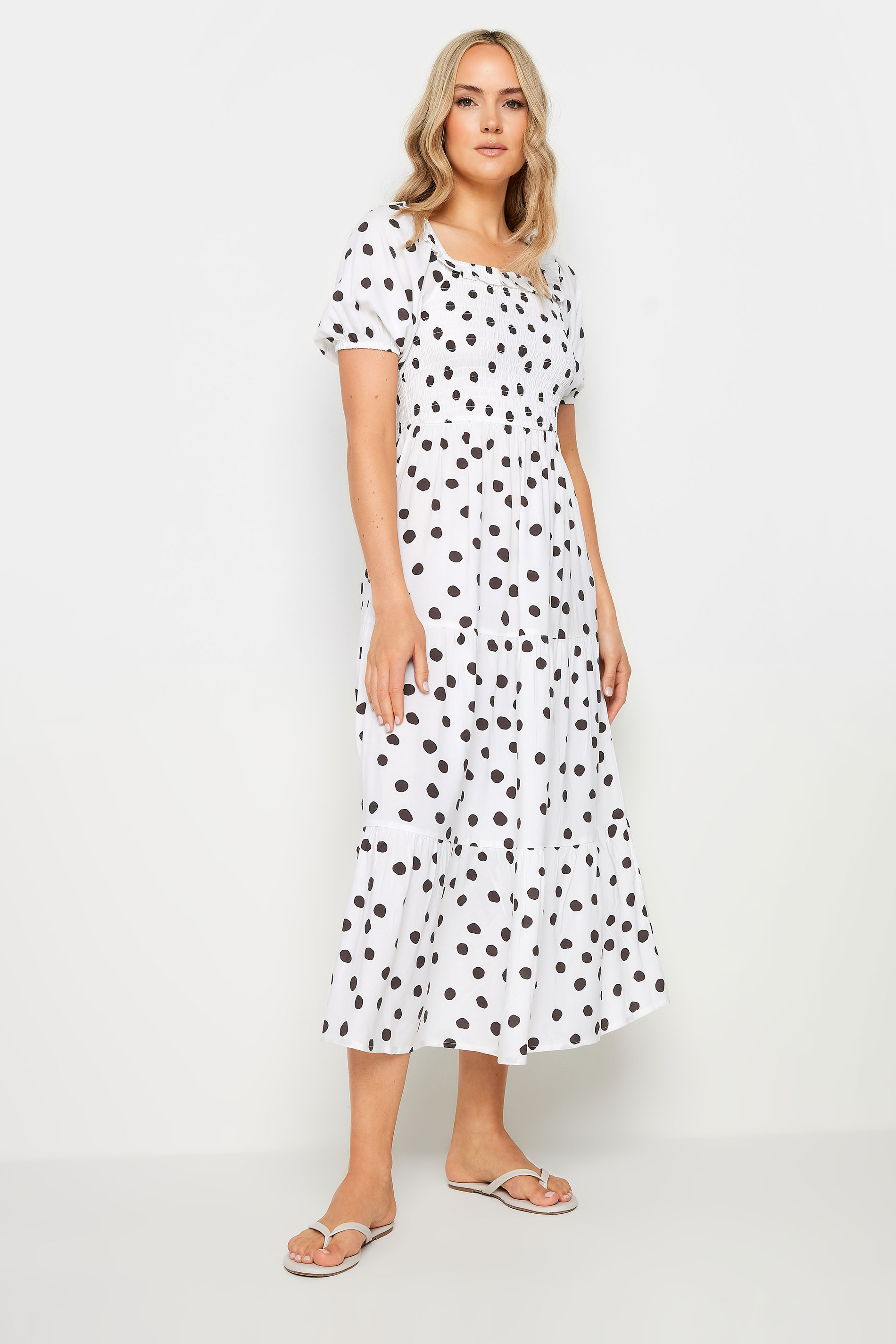 LTS LTS Tall White Polka Dot Midi Dress
