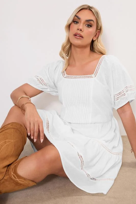 Yours YOURS Curve Cream Crochet Trim Mini Smock Dress