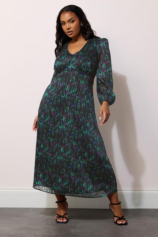 Yours London YOURS LONDON Curve Black Metallic Peacock Midaxi Dress