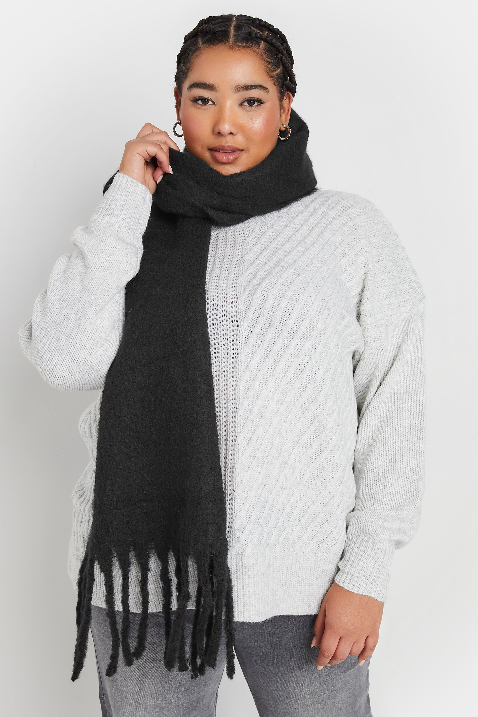 Yours Black Tassel Trim Chunky Scarf