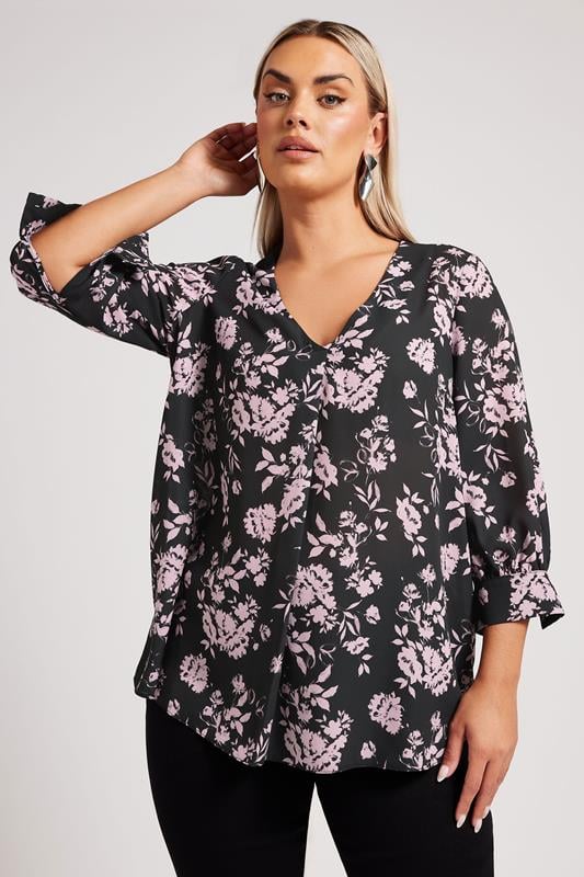 Yours London YOURS LONDON Curve Black Floral Print V-Neck Blouse