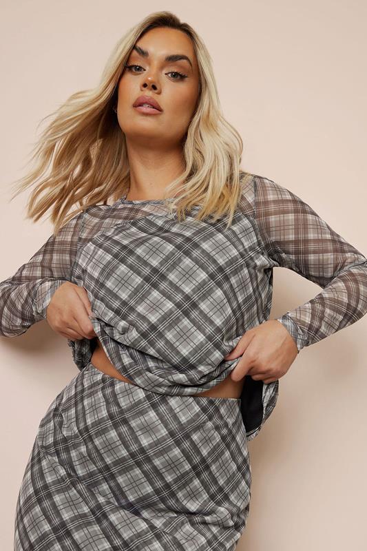 Limited Collection LIMITED COLLECTION Curve Brown Check Print Mesh Top