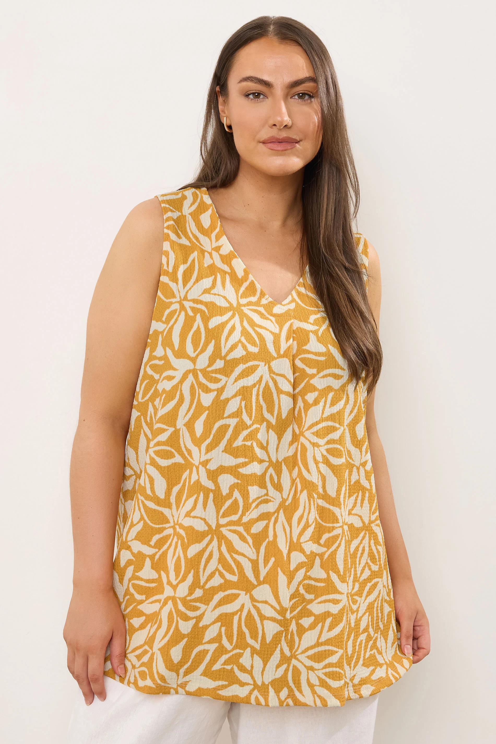 Evans EVANS Curve Yellow Floral Pleat Front Jersey Vest Top