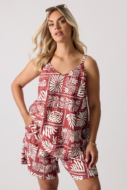 Yours YOURS Curve Burnt Orange Leaf Print Cami Top