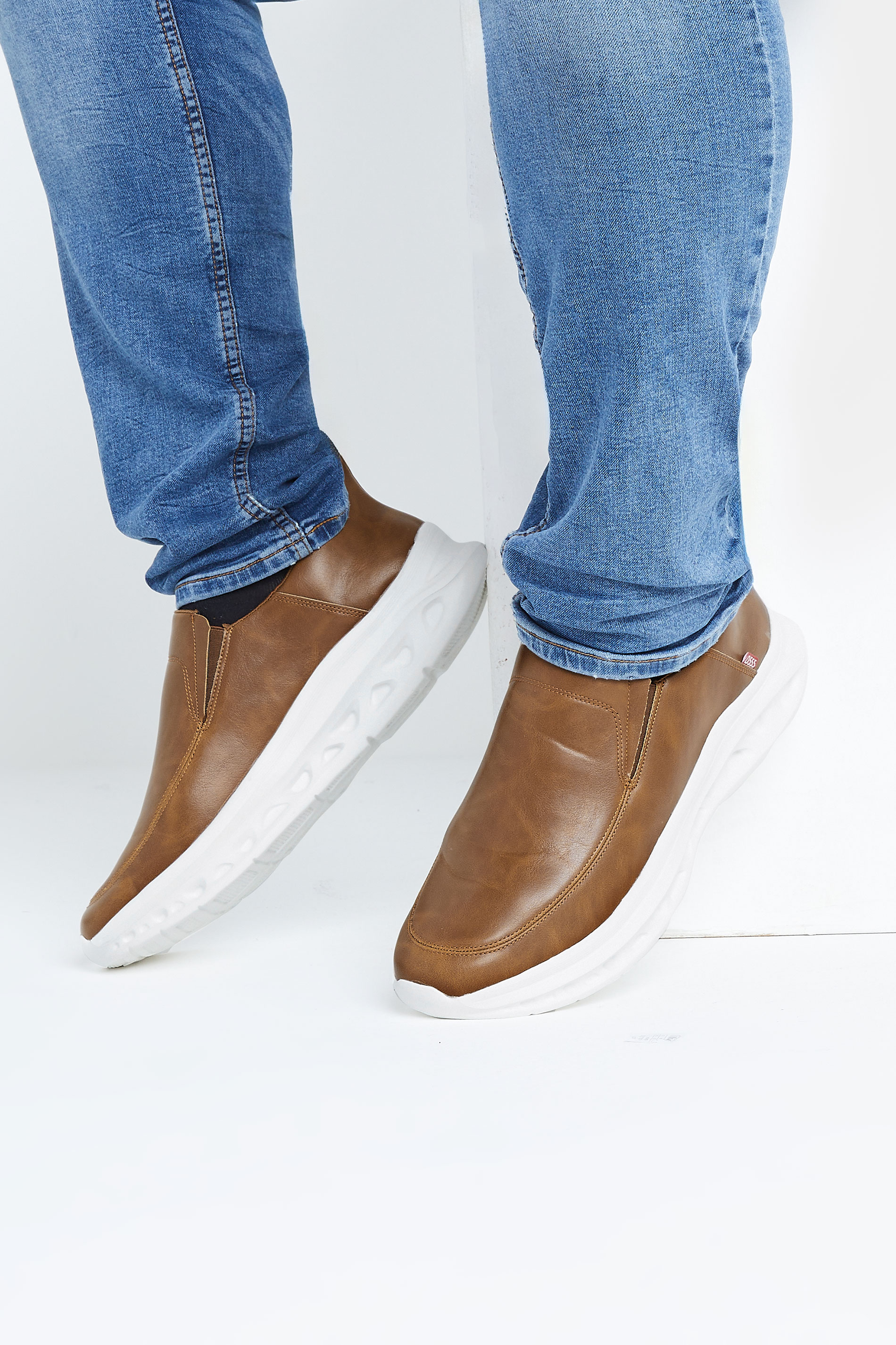 D555 D555 Tan Faux Leather Slip On Shoes