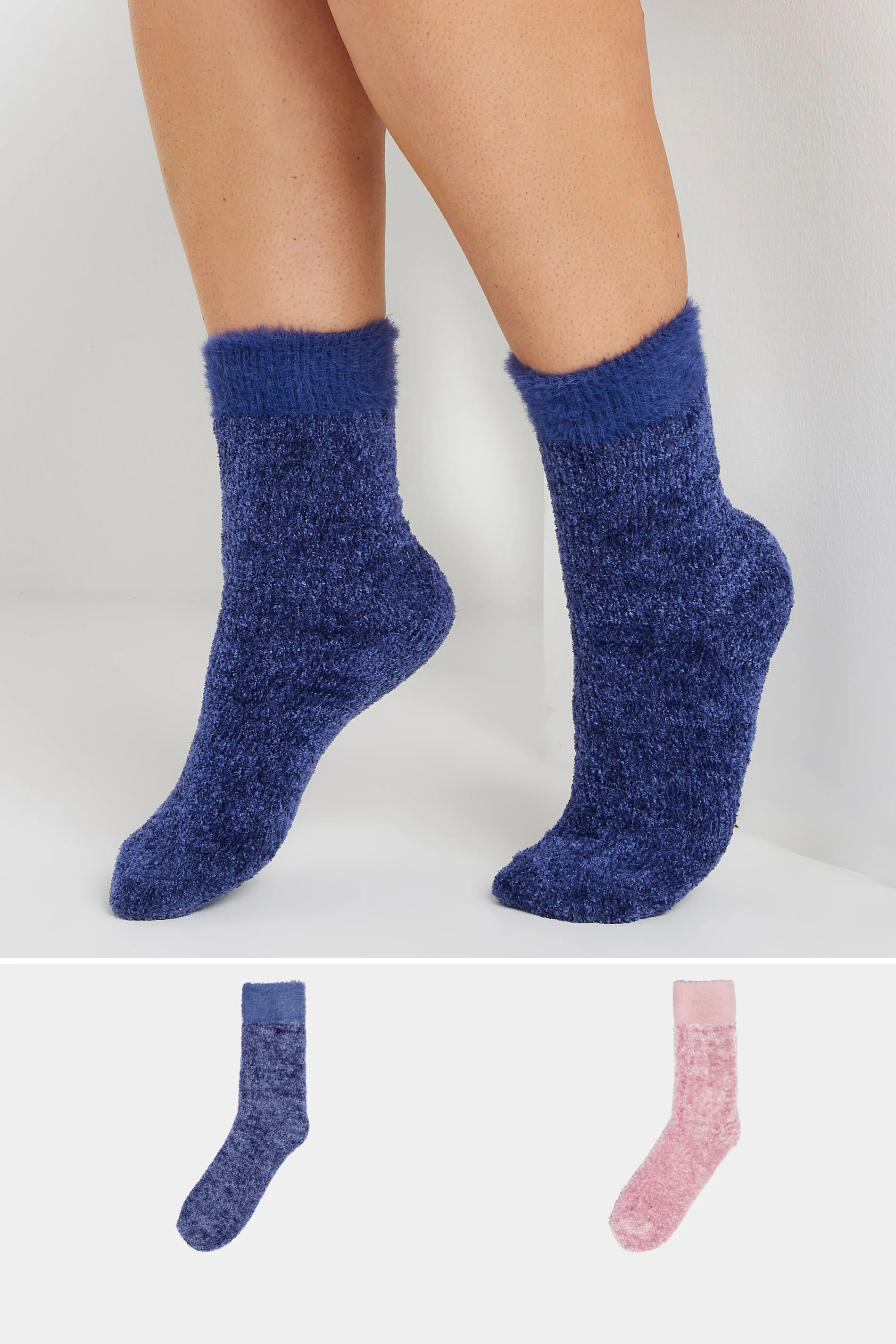 Yours 2 PACK Blue & Pink Velvet Chenille Ankle Socks