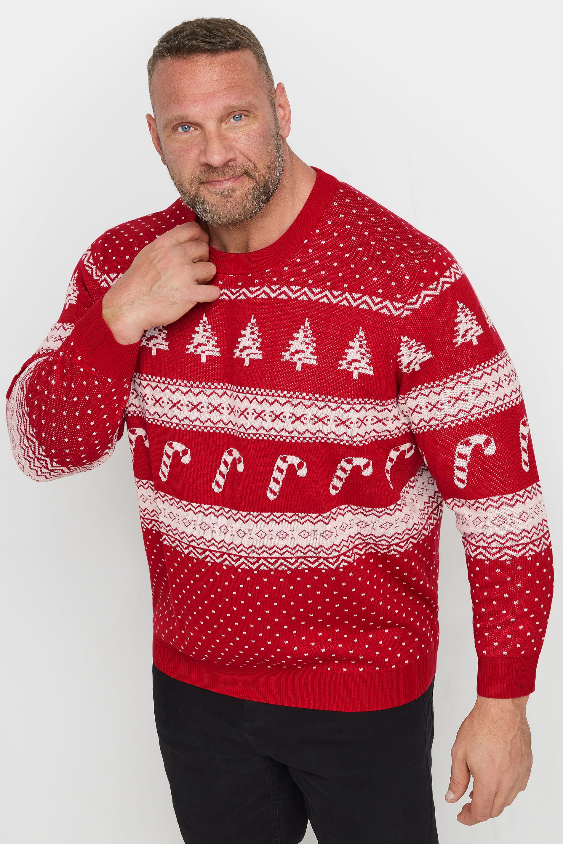 Jack & Jones JACK & JONES Big & Tall Red Christmas Jacquard Design Jumper