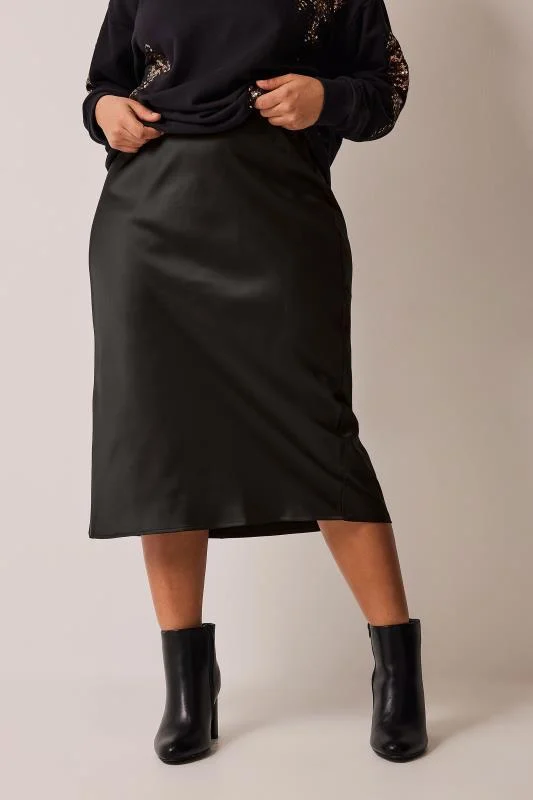 Evans EVANS Curve Black Midi Satin Skirt