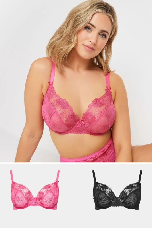 Yours YOURS 2 PACK Curve Pink & Black Non-Padded Bra