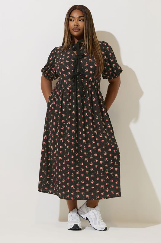 Limited Collection LIMITED COLLECTION Curve Black Rose Bow Tie Front Dress