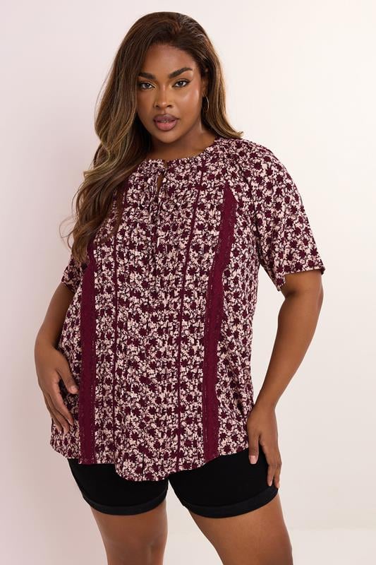 Yours YOURS Curve Dark Pink Floral Print Pintuck Blouse