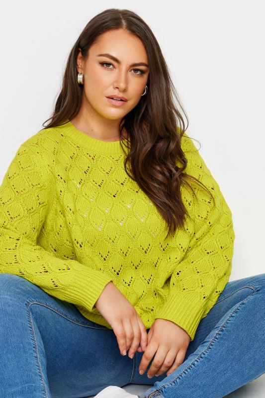 Yours YOURS Curve Lime Green Crochet Jumper