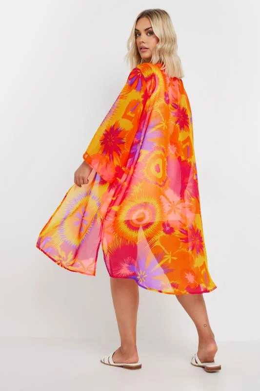 Yours YOURS Curve Orange Floral Print Beach Kimono