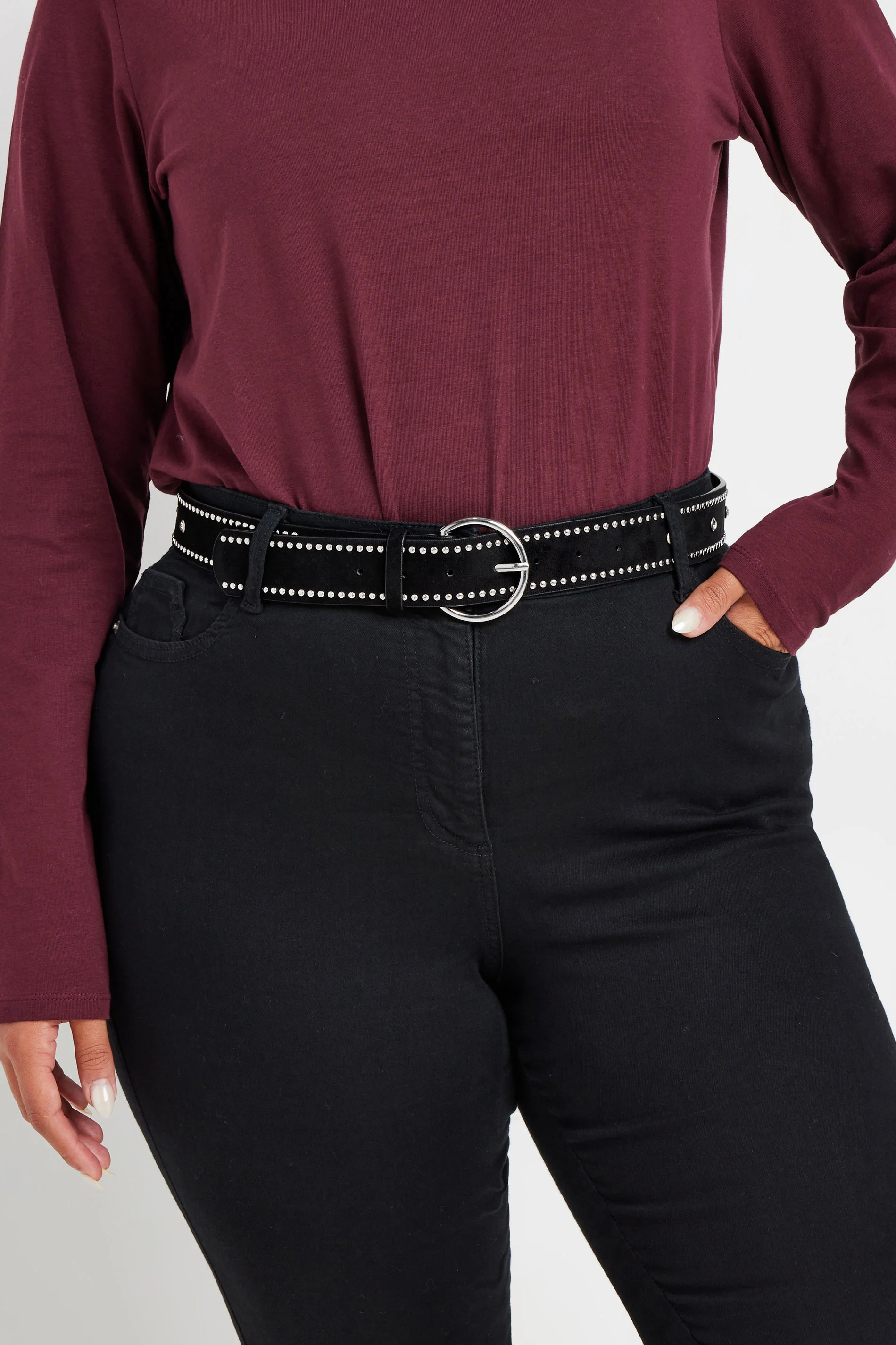 Yours Black Diamante Stud Micro Belt