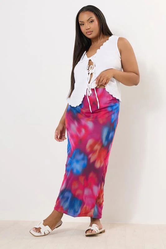 Yours YOURS Curve Pink Abstract Print Mesh Skirt