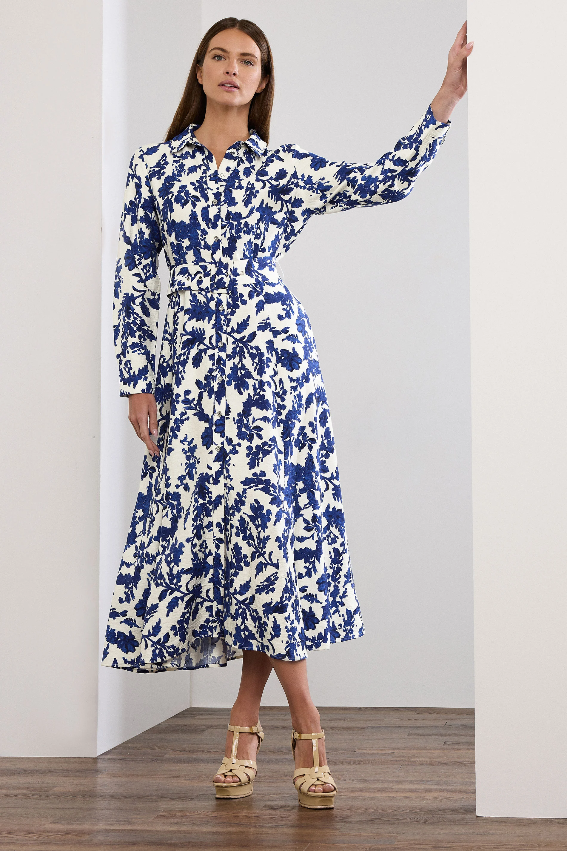 Star by Julien Macdonald STAR White & Blue Floral Print Shirt Dress