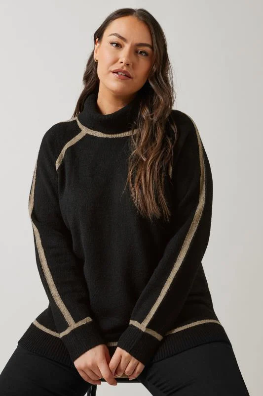 Evans EVANS Curve Black Contrast Trim Roll Neck Jumper