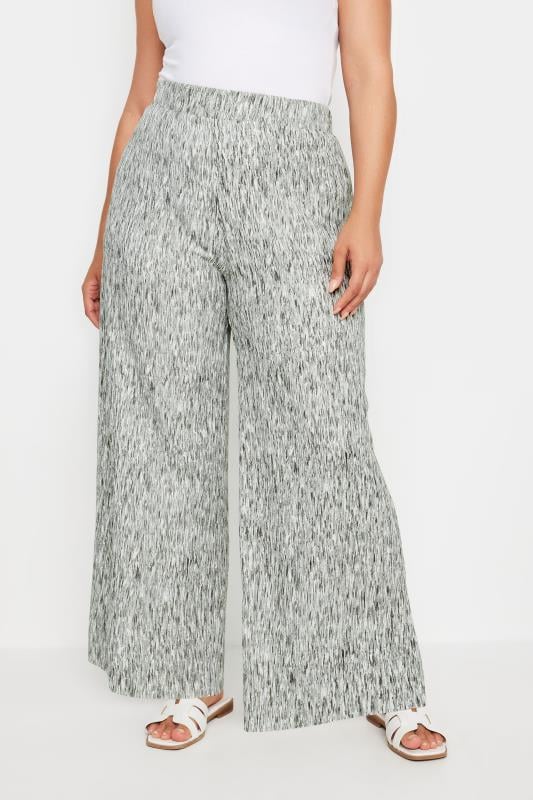 Yours YOURS Curve Grey Abstract Print Textured Wide Leg Trousers