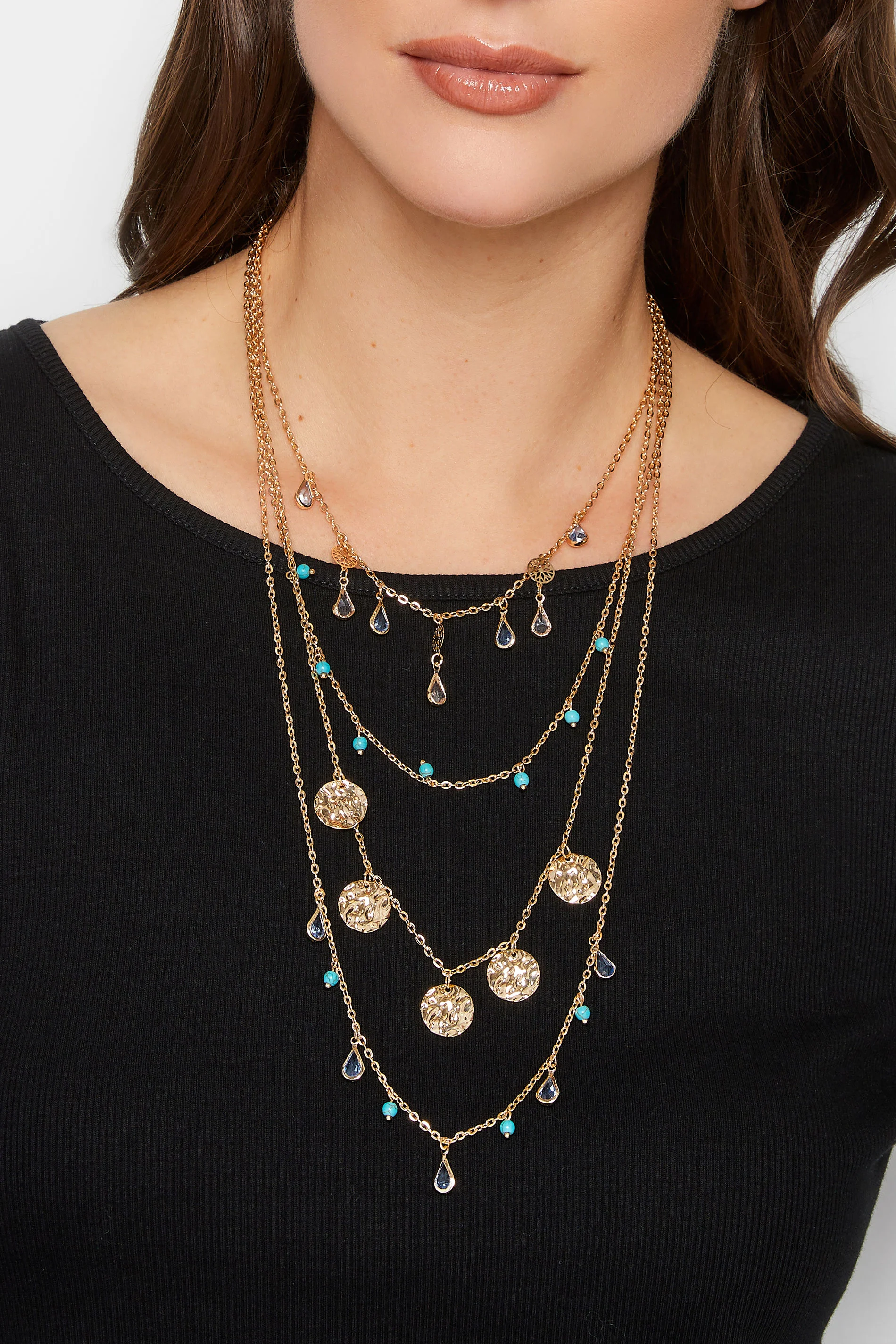 Yours Gold & Blue Multi Layer Disc Necklace