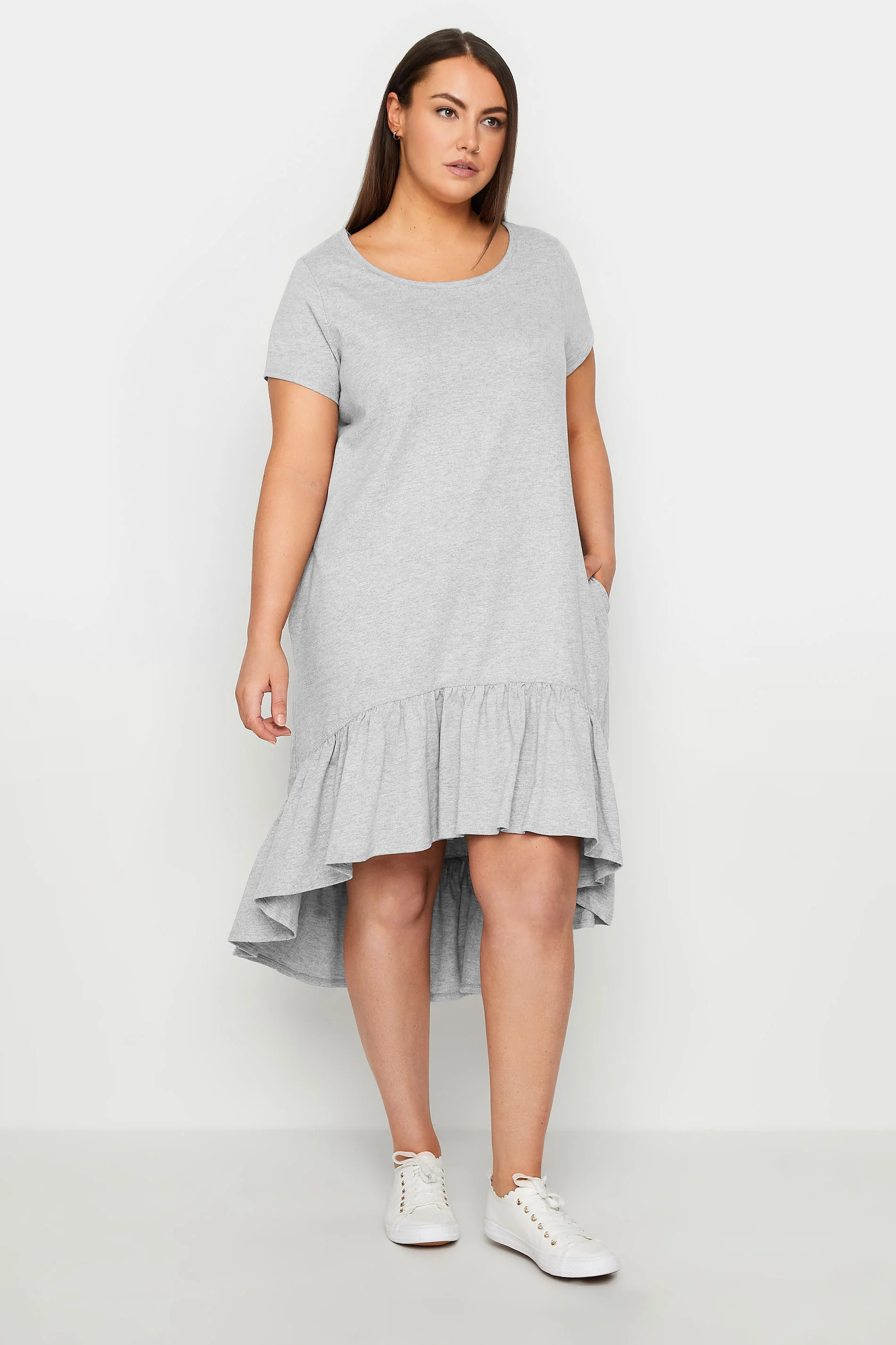 Evans Evans Grey Dipped Smock Hem T-Shirt Dress