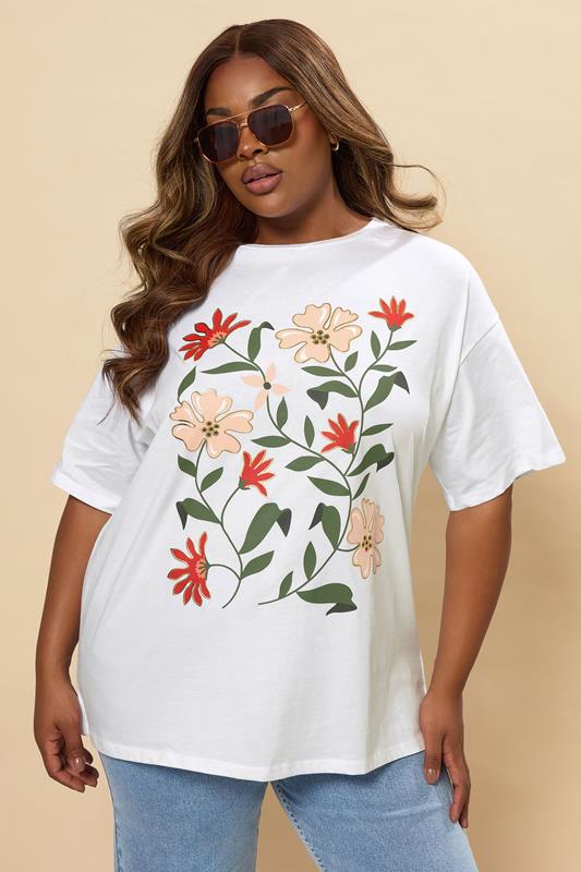 Yours YOURS Curve White Floral Print T-Shirt