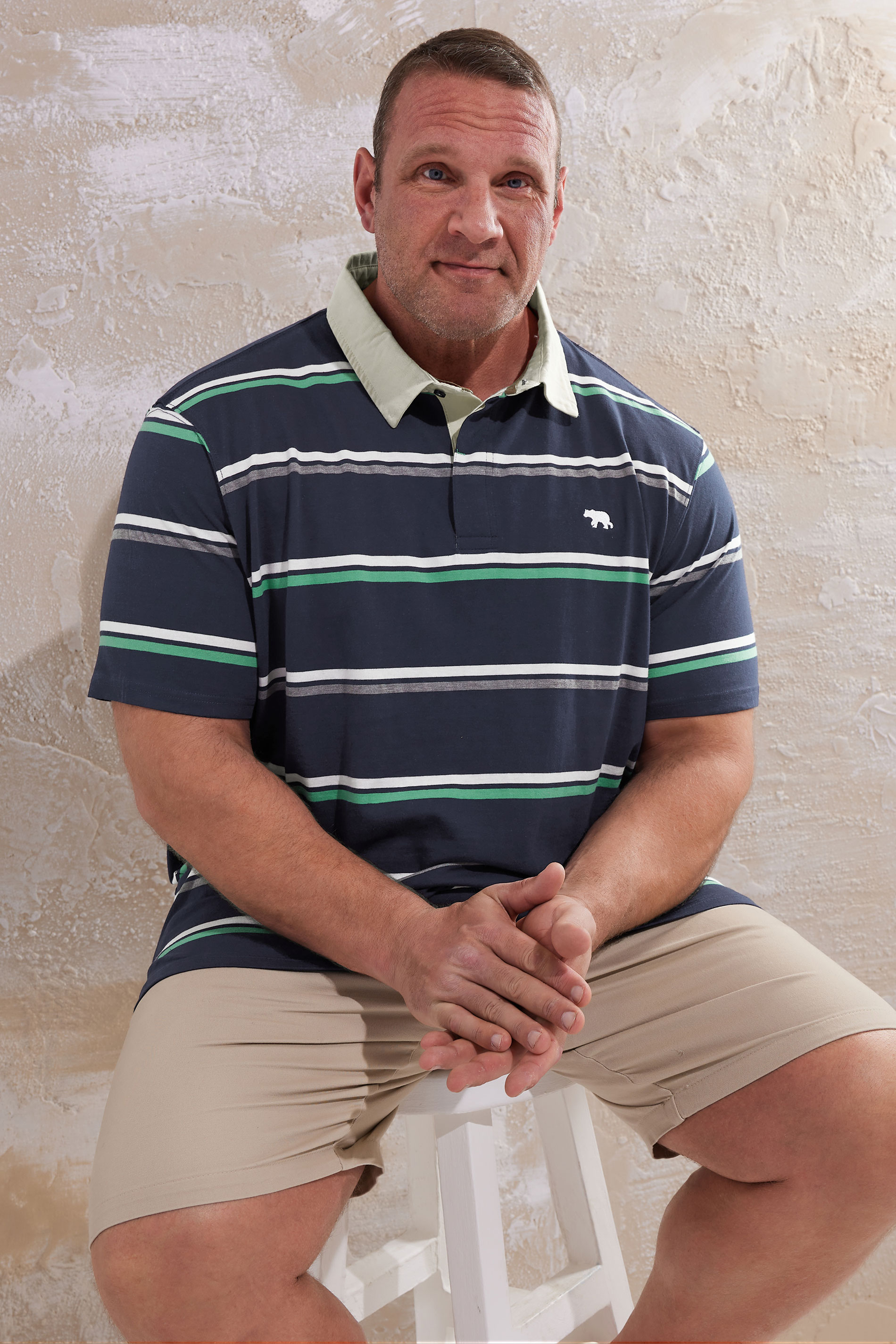 D555 D555 Big & Tall Navy Blue Stripe Rugby Polo Shirt