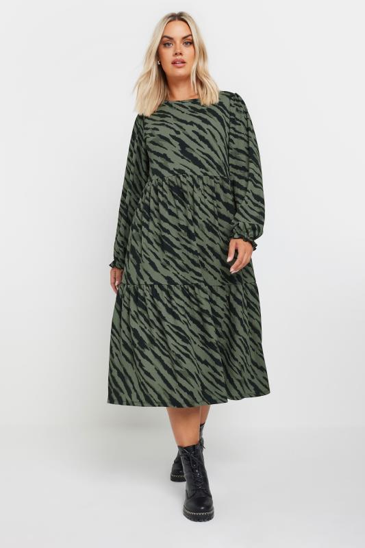 Yours YOURS Curve Green Zebra Print Textured Midaxi Dress