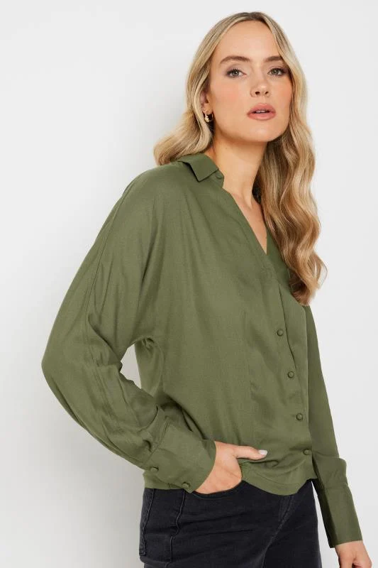 LTS LTS Tall Khaki Green Asymmetric Button Shirt