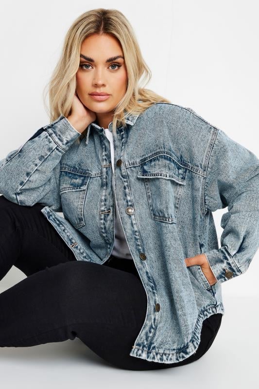 Yours YOURS Curve Blue Quilted Denim Shacket