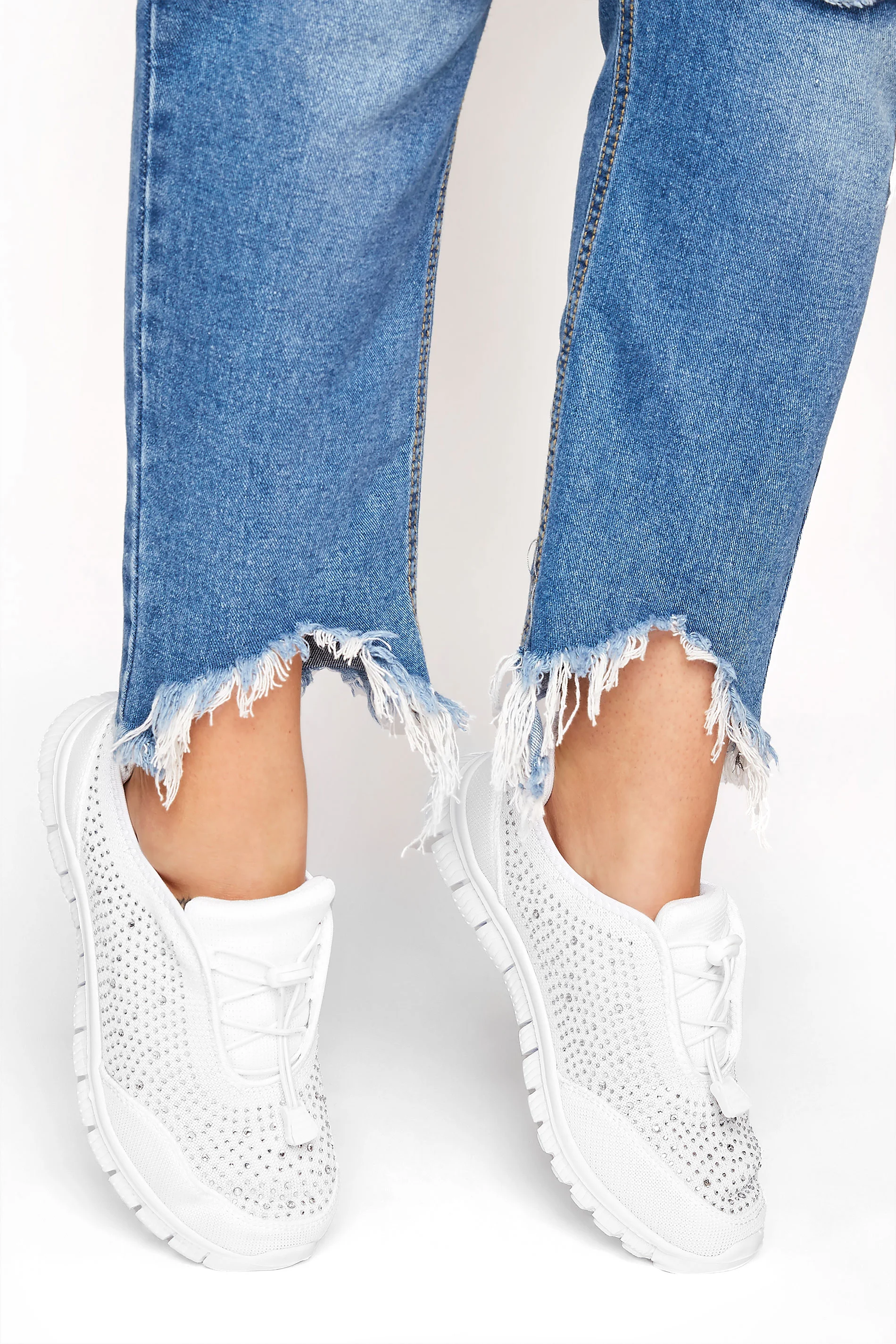 Yours White Diamante Embellished Trainer In Extra Wide EEE Fit
