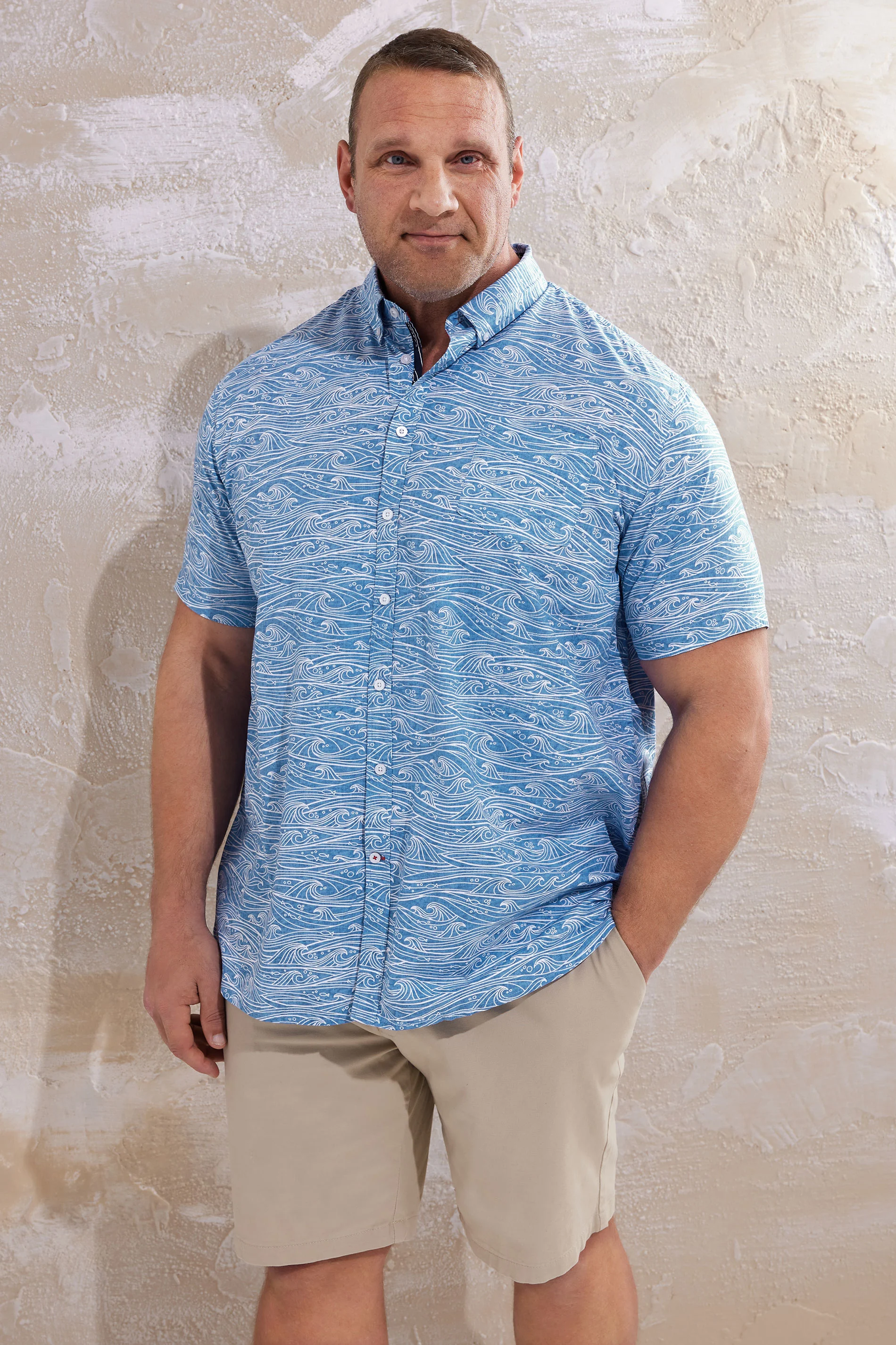 D555 D555 Big & Tall Light Blue Wave Print Shirt