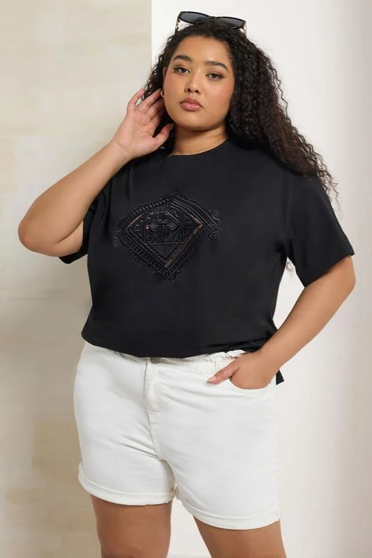 Yours YOURS Curve Black & Silver Metallic Crochet Vest Top