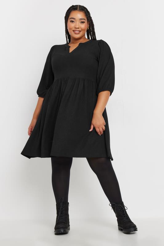 Yours YOURS Curve Black Textured Smock Dress