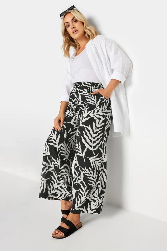 Yours YOURS Curve Black Leaf Print Boyfriend Shirt